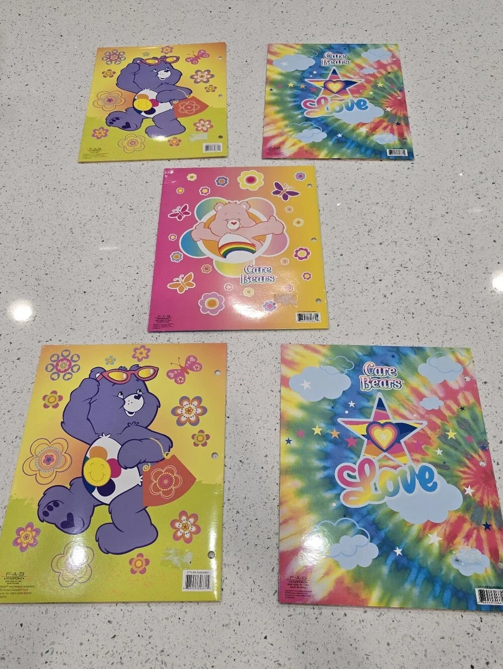 5 Vintage Care Bears School Folders Lot 2006 FAB Starpoint Colorful Floral Love